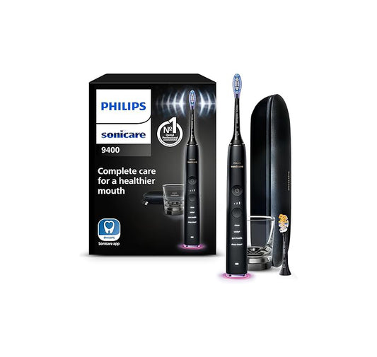 Philips Sonicare DiamondClean Smart 9400 Electric Toothbrush Black, Sonic Toothbrush with App, Pressure Sensor, Brush Head Detection, 4 Brushing Modes and 3 Intensity Levels, Model HX9917/89