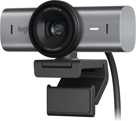 Logitech MX Brio Ultra HD 4K Webcam for Collaboration and Streaming, 1080p at 60 FPS, Two Noise-Cancelling Microphones, USB-C, Cover, Compatible with Microsoft Teams, Zoom, Google Meet, Graphite